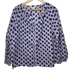 Boden Shirt Blouse Women's 12 Pink Floral Linen Cotton Balloon Sleeve Button Top